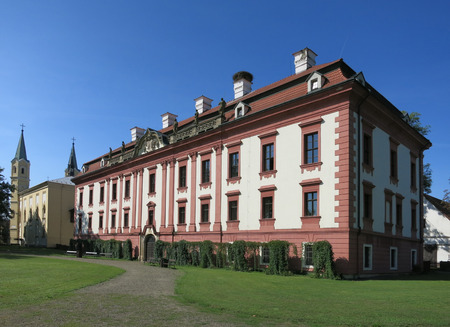 Kunin, Czech Republic - August 24 2017: Baroque Castle and Church of the Elevation of the Cross in Kunin, Czech Republicのeditorial素材