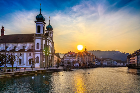 Lucerne lake at duskの写真素材