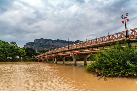 boardwalk at Danxia Mountain Jinjiang Riverの写真素材
