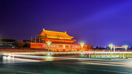 Beijing Tiananmen Square night viewのeditorial素材