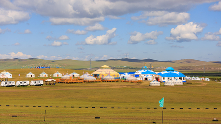 Inner Mongolia Hulun Buir grassland with yurtsのeditorial素材