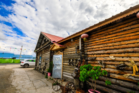 Inner Mongolia Hulun Buir hundred years old wooden  hotelのeditorial素材