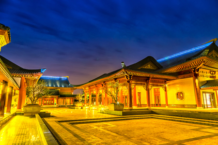 Chinese classical architecture at nightのeditorial素材