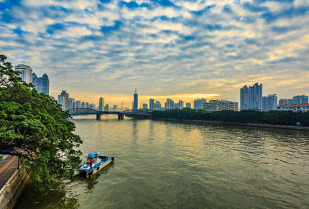 Haizhu Bridge over the Pearl River in Guangzhou City, Guangdong Province, Chinaのeditorial素材