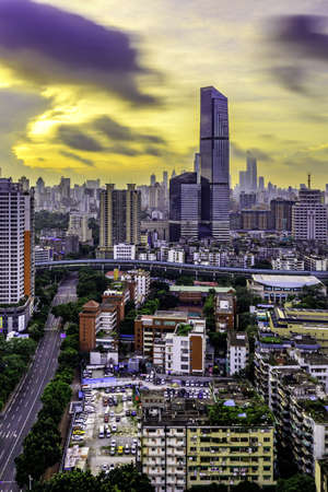 Aerial view of Guangzhou city buildings in Guangdong Province, China