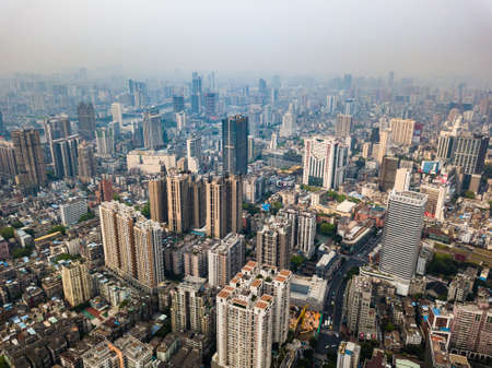 Aerial view of Guangzhou city buildings in Guangdong Province, China