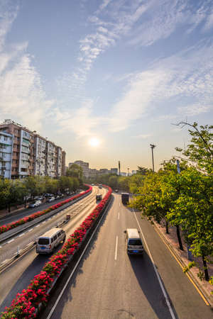 Entrance to Viaduct, Renmin North Road, Guangzhou, Chinaのeditorial素材