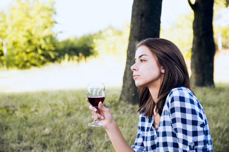 Woman is thinking about nostalgic daysの写真素材