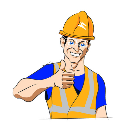 Orange man in working clothes shows thumbのイラスト素材