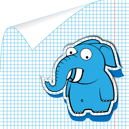 painted cartoon elephant in a notebook. Background in the cell.のイラスト素材