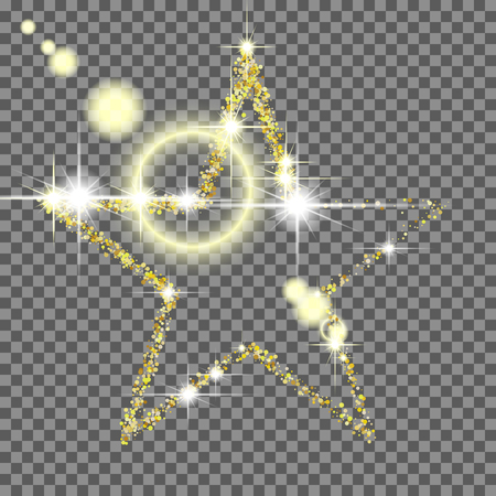 Gold star sequins flashing stars on a transparent backgroundのイラスト素材