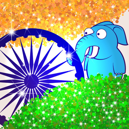 Abstract background with Indian animals. The tiger and the elephant. Background for the feast day of independenceのイラスト素材