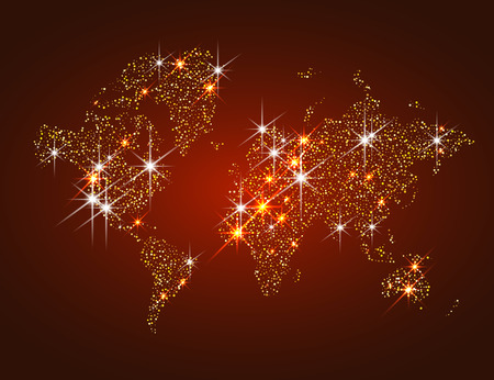 World map filled with gold glitter and sparkles, with plenty of space to insert your own quote under the image.のイラスト素材