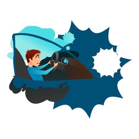 Boy into a car crash. Flat cartoon vector illustration.のイラスト素材