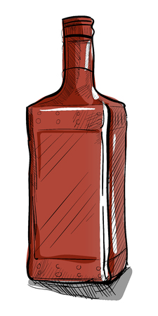 Hand-drawn bottle for alcoholic beverages. The rectangular shape. Vector illustration.のイラスト素材