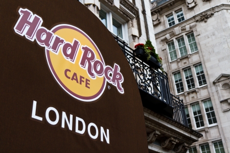 LONDON - JULY 4 - Entrance Canopy of Rock Cafe located on Piccadilly on July 4, 2012 in Londonのeditorial素材