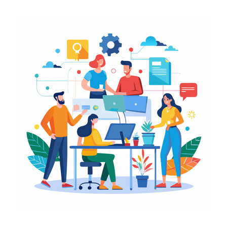 Realistic Office Moments Vector Illustration Conceptsのイラスト素材