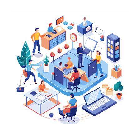 Realistic Office Moments Vector Illustration Conceptsのイラスト素材