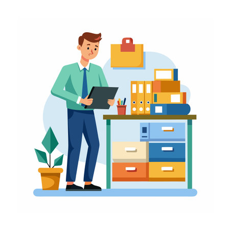 Realistic Office Moments Vector Illustration Conceptsのイラスト素材