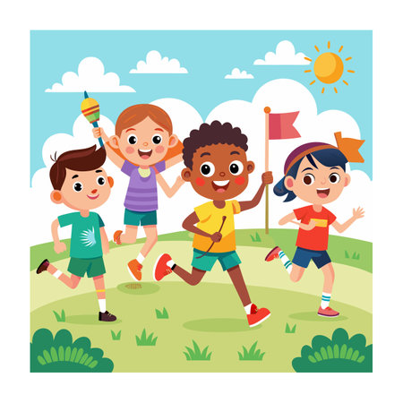 Kids Playing and Entertaining Moments Vector Illustrationのイラスト素材