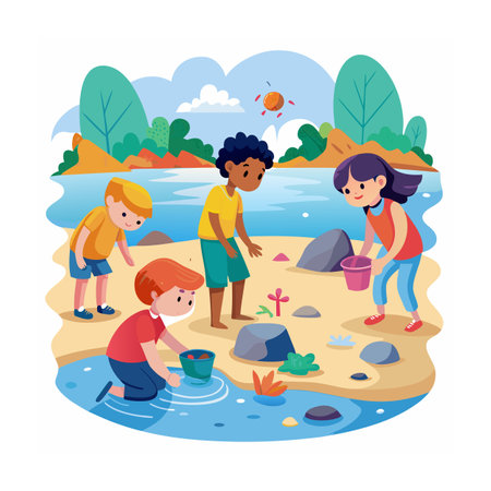 Kids Playing and Entertaining Moments Vector Illustrationのイラスト素材