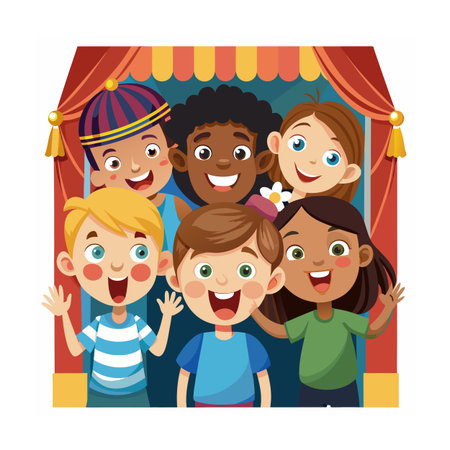 Kids Playing and Entertaining Moments Vector Illustrationのイラスト素材