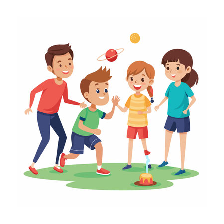 Kids Playing and Entertaining Moments Vector Illustrationのイラスト素材