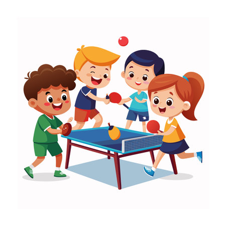 Kids Playing and Entertaining Moments Vector Illustrationのイラスト素材