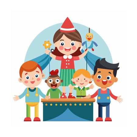 Kids Playing and Entertaining Moments Vector Illustrationのイラスト素材