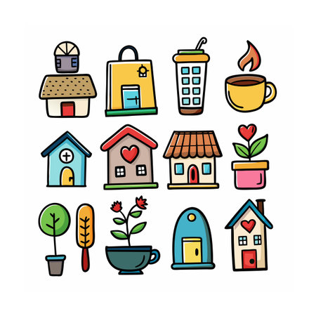 Home and Living Icon Set Vector Illustrationのイラスト素材