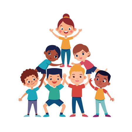 Kids Playing and Entertaining Moments Vector Illustrationのイラスト素材