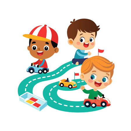Kids Playing and Entertaining Moments Vector Illustrationのイラスト素材