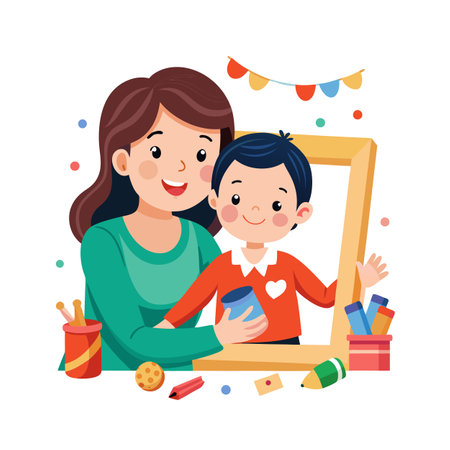 Family Togetherness, Parenthood and Children Vector Illustrationのイラスト素材
