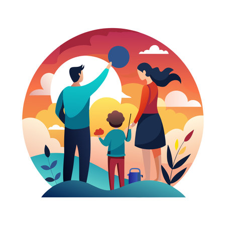 Family Togetherness and Parenthood Vector Illustrationのイラスト素材