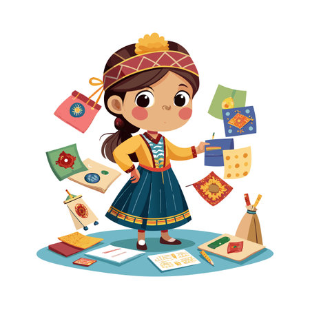 Children's Learning and Entertaining Cartoon Character Vector Illustration for Education and Mediaのイラスト素材