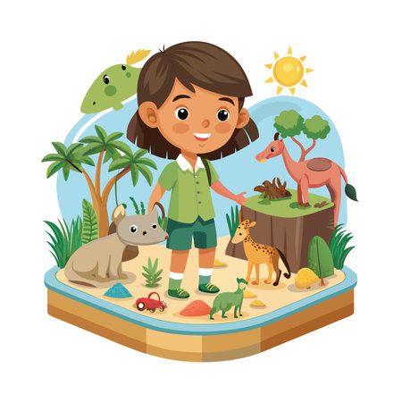 Children's Learning and Entertaining Cartoon Character Vector Illustration for Education and Mediaのイラスト素材