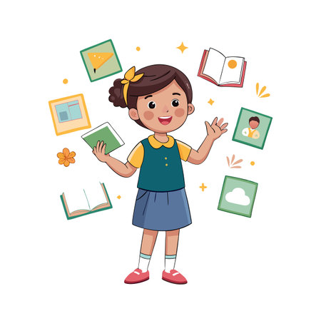 Children's Learning and Entertaining Cartoon Character Vector Illustration for Education and Mediaのイラスト素材