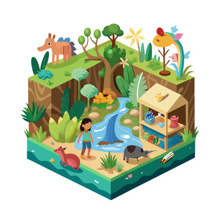 Children's Learning and Entertaining Cartoon Character Vector Illustration for Education and Mediaのイラスト素材