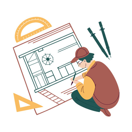 Activity of a men in daily life and office or workplace cartoon character vector illustrationのイラスト素材