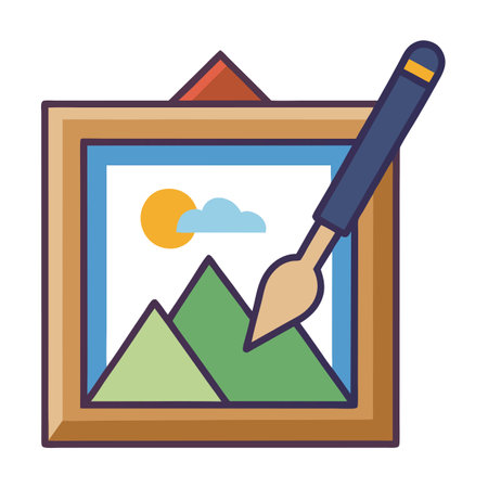 Photo Frame Icon with a Paintbrush and Photo Editing Concept