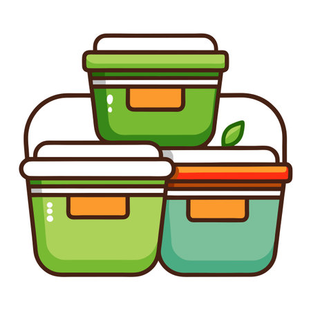 Pre-portioned Containers Icon with Food and Meal Prep Conceptのイラスト素材