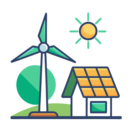 Wind Turbine Icon with a Solar Panel and Renewable Energy Conceptのイラスト素材