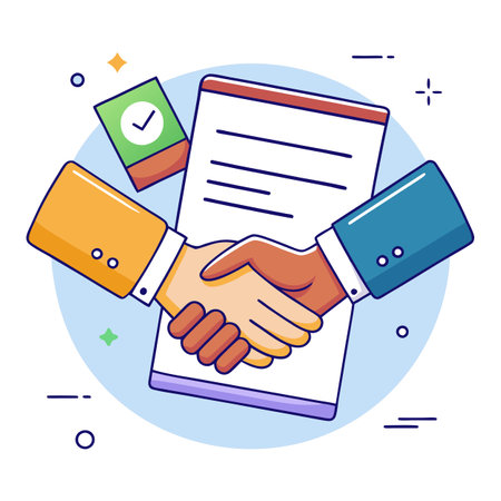 Elegant Handshake Icon over a Contract and Isolated Backgroundのイラスト素材