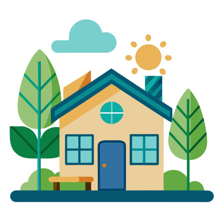 Sustainable Living Icon with Solar Panels and Houseのイラスト素材