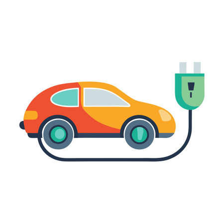 Modern Sleek Electric Car Icon with a Charging Station and Isolated Backgroundのイラスト素材