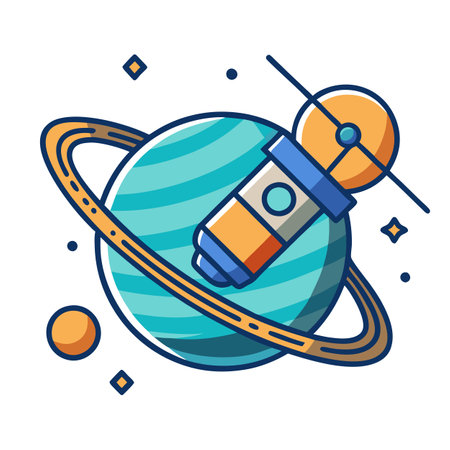 Satellite Icon Orbiting a Planet in Space Explorationのイラスト素材