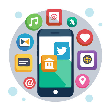 Phone Icon with Multiple Social Media Apps and Managementのイラスト素材