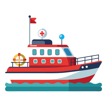 Flat Ambulance Boat Icon and Isolated Backgroundのイラスト素材