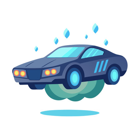 Elegant Cloud Powered Floating Car Icon and Isolated Backgroundのイラスト素材