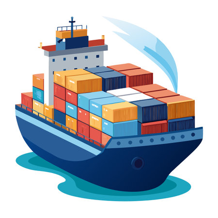 Flat Cargo Ship Icon and Isolated Backgroundのイラスト素材